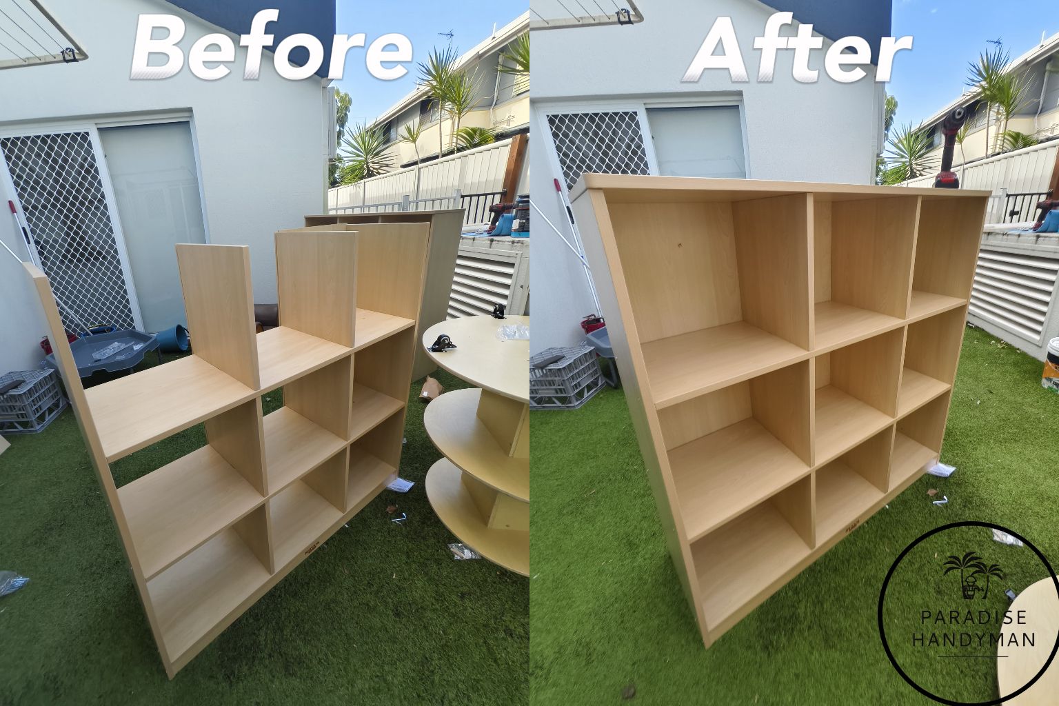 Paradise Handyman professional flatpack furniture assembly and construction service, before and after.