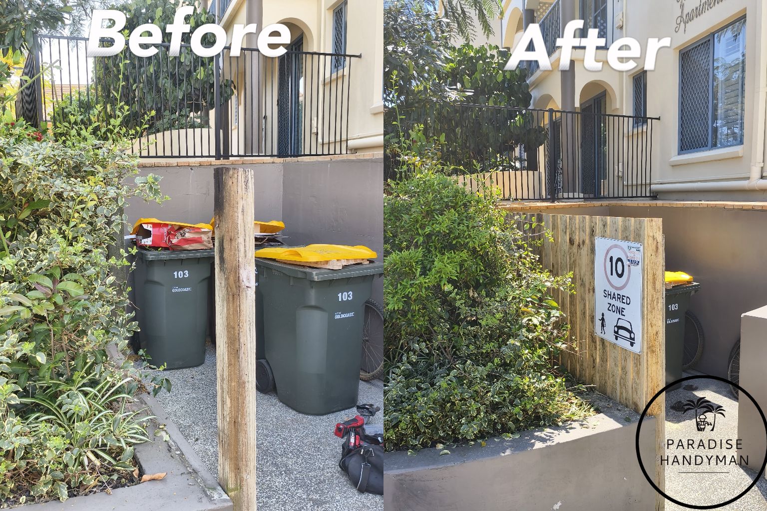 New timber fence installation and old fence removal service provided by Paradise Handyman for property privacy and security.